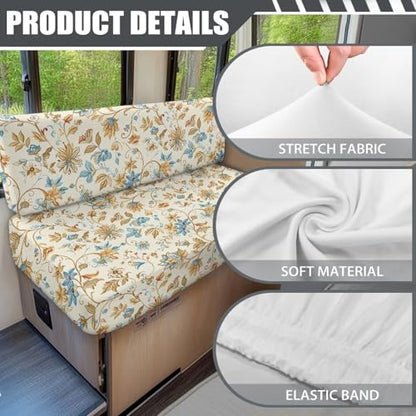Classic Chintz Floral Print RV Dinette Cushion Covers Stretch Camper Cushions Cover Replacement Couch Cushion Slipcovers for Travel Trailer Couch, 2Set - color: Classic Chintz Floral