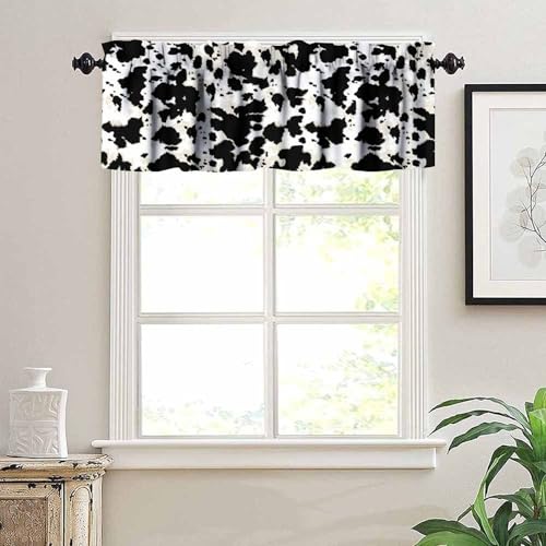 Black White Cowhide Valance, Milk Cow Western Farm Animal Skin Print Blackout Short Window Curtain for Farmhouse Kitchen Bedroom Living Room, 54x18inch - color: Cowhide-1