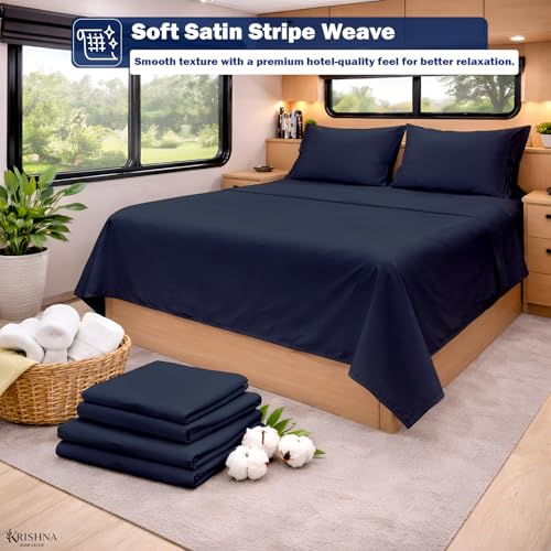 KRISHNA Queen Size 4 Piece Egyptian Cotton Sheet Set, Luxury Hotel Quality Navy Blue Solid Bed Sheets, Soft Breathable Cooling Bedding, 6-10 Inch Deep Pocket Fitted Sheet - color: Navy Blue Solid, size: Queen : 60" x 80"