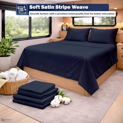 KRISHNA Queen Size 4 Piece Egyptian Cotton Sheet Set, Luxury Hotel Quality Navy Blue Solid Bed Sheets, Soft Breathable Cooling Bedding, 6-10 Inch Deep Pocket Fitted Sheet - color: Navy Blue Solid, size: Queen : 60" x 80"