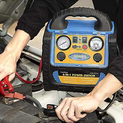 Car Jump Starter with Air Compressor, 1800A Battery Booster Pack for Up to 8.0L Gas & 6.0L Diesel, 150PSI Tire Inflator, 400W Portable Power Station with AC Outlet, 6-in-1 Jump Box for Cars, Trucks - style: 1800AMP