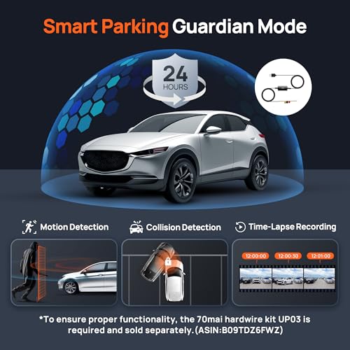 70mai 4K Dash Cam Front and Rear with STARVIS, Dashcam with 5GHz WiFi, GPS Car Camera, Super Night Vision, ADAS, 3'' IPS Screen, 24H Parking Mode, Time-Lapse, Loop Recording, Support 256GB Max (A800S) - size: A800S-1