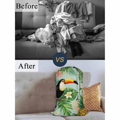 Swono Toucan Birds Laundry Bags 28" x 40", Tropical Palm Leaves Pineapple Hibiscus Versatile - Multi Use, Football Grid Oxford Cloth Machine Washable, Exotic - color: Toucan Birds