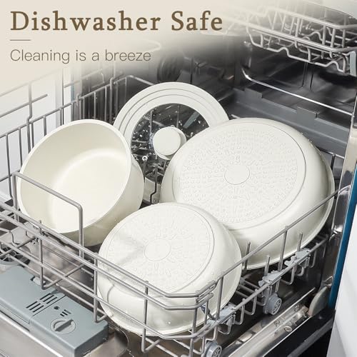 GiPP Ceramic Pots and Pans Set Non Stick, Nonstick Detachable Handle Cookware Sets, Healthy Non Toxic PFAS PFOA & PTFE Free, Dishwasher ＆Oven Safe, Induction Kitchen Pot and Pan, 15 Piece Cream - color: White, size: 15PCS 02