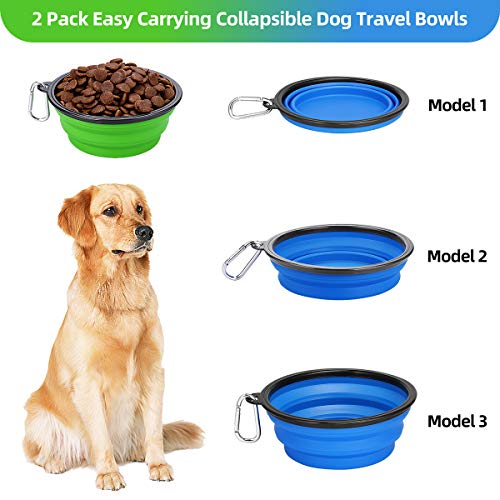 Kytely Large Collapsible Dog Bowls 2 Pack, 34oz Foldable Dog Travel Bowl, Portable Pet Water Food Bowl with Clasp, Pet Cat Feeding Cup Dish for Traveling, Walking, Hiking (Blue+Green) - color: Green & Blue