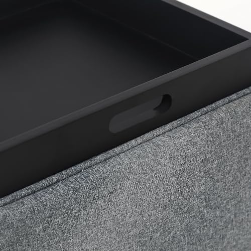 Adeco 17 inch Square Storage Ottoman with Reversible Tray Top, Linen Fabric Footrest Stool & Small Coffee Table for Living Room, Bedroom, and Dorm, Grey - color: Grey With Tray