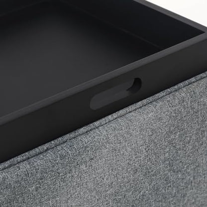 Adeco 17 inch Square Storage Ottoman with Reversible Tray Top, Linen Fabric Footrest Stool & Small Coffee Table for Living Room, Bedroom, and Dorm, Grey - color: Grey With Tray