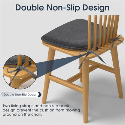 TushGuard Chair Cushions, 4 Pack Memory Foam Chair Pads, Seat Cushion, Kitchen Chair Cushions Set of 4, Anti-Slip Backing & Fixed Straps,Grey - color: Grey