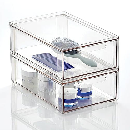 mDesign Plastic Stackable Bathroom Storage Organizer Bin with Pull Out Drawer for Cabinet, Vanity, Shelf, Cupboard, Cabinet, or Closet Organization - Lumiere Collection - 8 Pack - (Clear, 8 x 12 x 4) - size: 8 x 12 x 4 (Pack of 8)