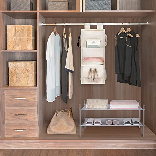 MAX Houser 3-Shelf Hanging Closet Organizer with 2 Velcro, Beige | Hanging Sweater Organizer, Foldable Hanging Shelves for Closet - color: Beige