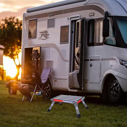 Homeon Wheels RV Step Stool, Adjustable Height Aluminum Folding Platform Step Ladder with Non-Slip Rubber Feet, Heavy Duty RV Steps for Trailer, Truck, Outdoor Use - color: Gray