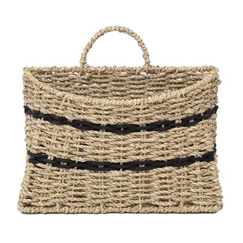 Handmade Seagrass Woven Hanging Basket with Black Cotton Rope - 11.81 x 4.33 x 7.87 Inches - Ideal for Wall Decor & Storage (Half-moon opening) - style: Half-moon opening