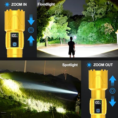 Banral Rechargeable Tactical Flashlights 2000 High Lumens - 5000mAh Super Bright LED Powerful Flash Light, Waterproof Handheld USB C Flashlight for Home,Car,Camping,Emergencies,5 Modes (1, Gold) - color: Gold