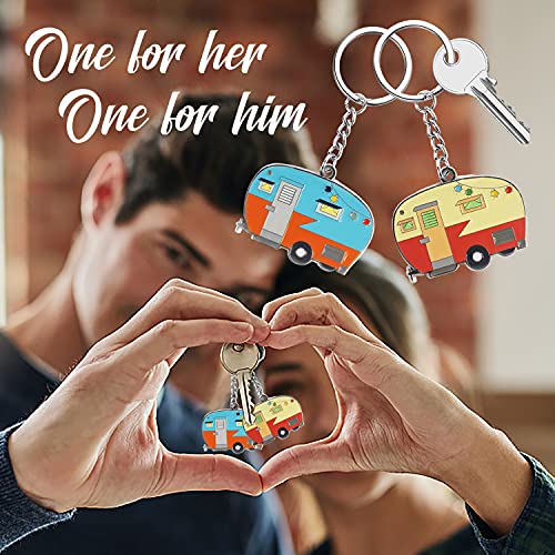Camper Keychain Happy RV Keyring RV Keychain Couples Keychain Set Gifts for Men Women Camping Accessories 2 Pack - color: Yellow Blue
