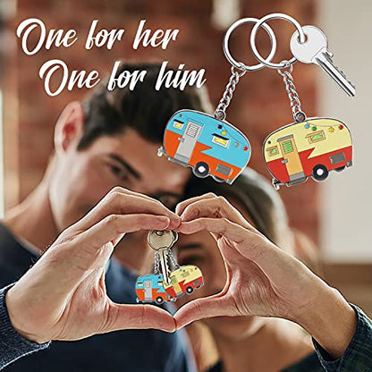 Camper Keychain Happy RV Keyring RV Keychain Couples Keychain Set Gifts for Men Women Camping Accessories 2 Pack - color: Yellow Blue