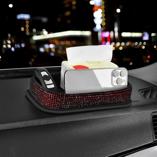 Car Dashboard Storage Box Loose Items Organizer - Suitable For Car, Office, Living Room, Dining Room And Other Scenarios (red rhinestones) - color: red rhinestones