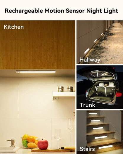 Under Cabinet Lights 8 Inch 3-Pack, Rechargeable Battery Operated Motion Sensor Light Indoor, Dimmable Closet Lights, Wireless Under Counter Lights for Kitchen, Stairs - size: 8inch-3pack