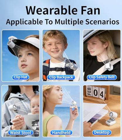 Portable Clip on Fan, 3-in-1 Hands Free Mini Hat Fan（White） | Rechargeable Battery Powered Personal Fan, 3 Speeds, Lightweight Small Clip Fan for Hiking Fishing Camping Running Travel - color: White