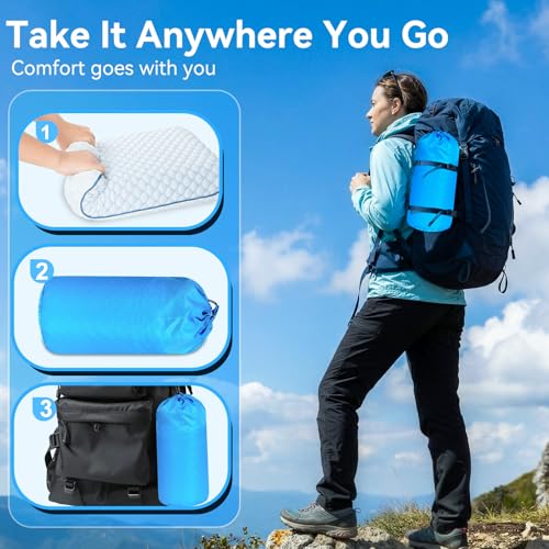 Camping Pillow with Memory Foam-Compressible Medium Firm, Ultralight Cooling Travel Pillow, Outdoor Pillows Ideal for Backpacking, Hiking, Camping, Airplane,Car, Small Beach Pillow with Washable Cover - size: Small Camping Pillow