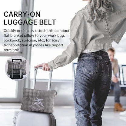 Travel Blanket and Pillow-2-in-1, Ultra-Soft&Compact, One-Piece Airplane Blanket with Hand Luggage Belt and Backpack Clip,Travelers Accessories Gifts, 61x43 Inches (Gray) - color: Gray