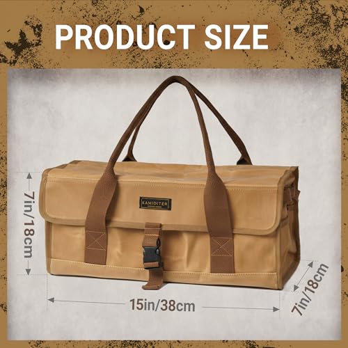 Waxed Canvas Camping Tool Bag, Camping Essentials Multi-purpose 12L Outdoor Storage Bag with Secure Flip Cover, Tent Stakes Hammer Multi-Container Organizer, Khaki - color: Khaki