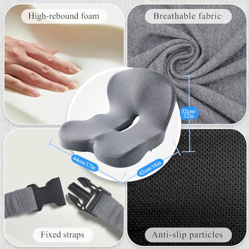 Car Seat Cushion, Memory Foam Driving Cushion with Adjustable Strap, Ergonomic Pad for Car & Semi Truck, Office Chair Cushion for Sciatica & Lower Back Pain Relief, Light Gray - color: Light Gray