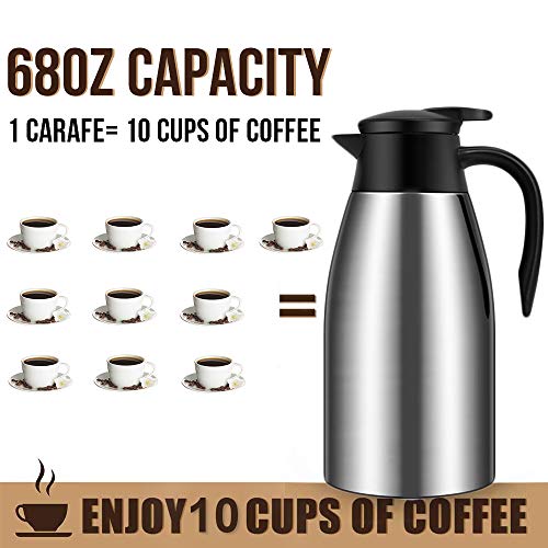 68oz Coffee Carafe Airpot Insulated Coffee Urn Stainless Steel Vacuum Thermal Pot Flask for Coffee, Hot Water, Tea, Hot Beverage - Keep 12 Hours Hot, 24 Hours Cold - color: Silver