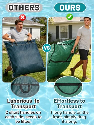 Biggun 47×57in Large Pool Safety Cover Storage Bag - Effortless Front Long Handles Pool Cover Bag with Smooth Zipper for Pools Storage (Green)