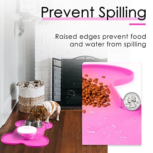 Super Design Dog Food Mat Dog Bowl Mat for Food and Water Silicone Non Spill Cat Feeding Mat Puppy Placemat Waterproof - 20.5" x 14.5", Rose - color: Rose