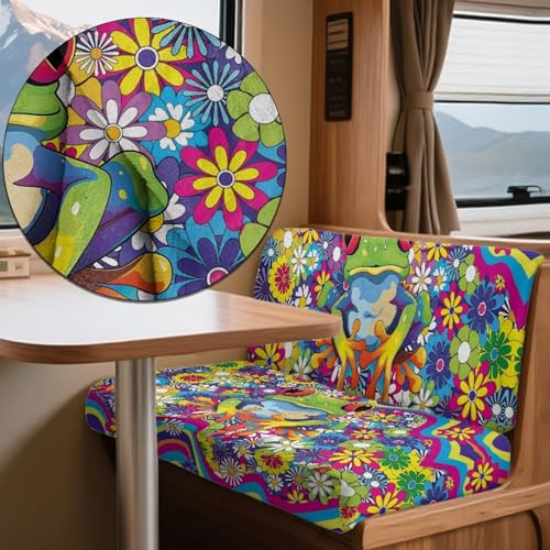 Frog Hippie Daisy Pattern 2 Pack RV Dinette Cushion Covers Breathable Sofa Furniture Protector Flannel Loveseat Sofa Chair Cover Camper Seat Covers Dinette Booth - color: Frog Hippie Daisy