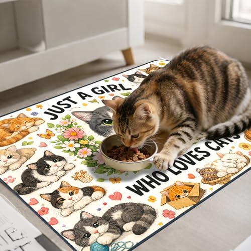 Nuxovilar Pet Dog Supplies Food Mat Floral Cat-Themed Polyester (23.62×17.71 inches) Bowl Water Spill Pad Feeding Gear for Home, Living Room, Pet Station - color: YE06002
