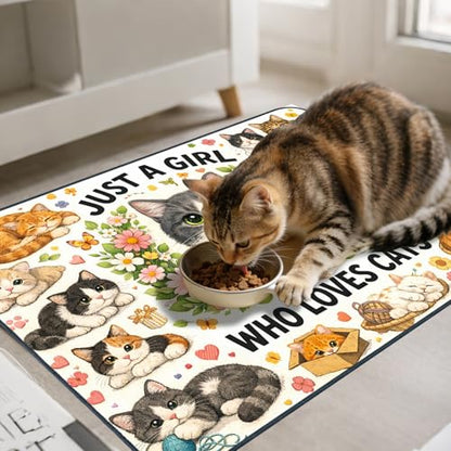 Nuxovilar Pet Dog Supplies Food Mat Floral Cat-Themed Polyester (23.62×17.71 inches) Bowl Water Spill Pad Feeding Gear for Home, Living Room, Pet Station - color: YE06002