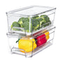 Pull Out Fridge Organizer Drawer, Stackable Refrigerator Storage Bins with Drain Tray and Lid, Clear Fruit and Vegetable Storage Containers Box, for Kitchen Freezer, 2-Pack - size: 2 Pack