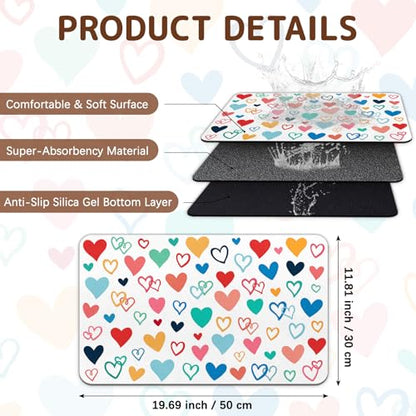 Dog Food Mat for Bowls, Absorbent Quick Dry Dog Cat Mats for Food and Water, Non-Slip Backing Pet Mat Pet Supplies - Heart Pattern - color: Heart1