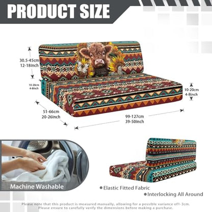 Aztec Print RV Cushion Covers Dinette Booth Seats Sunflower and Highland Cow Camper Cushion Covers Couch Cover 2 Cushion Slipcovers RV Sofa Cover No Arm RV Bench Seat Covers for Dinette - color: Aztec Sunflower Highland Cow