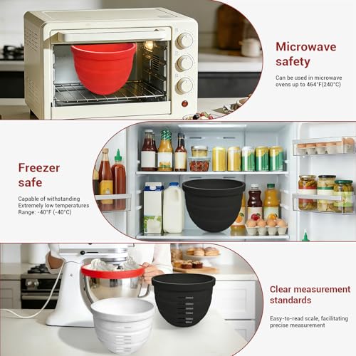 Silicone Bowl Insert Liners for KitchenAid Tilt-Head 5 Qt Stand Mixers - Replacement Mixer Accessories - Leak-Proof Design, Non-slip Base & Easy Clean - Set of 3 Liners & Lids ﻿
