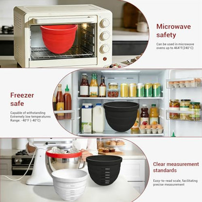 Silicone Bowl Insert Liners for KitchenAid Tilt-Head 5 Qt Stand Mixers - Replacement Mixer Accessories - Leak-Proof Design, Non-slip Base & Easy Clean - Set of 3 Liners & Lids ﻿