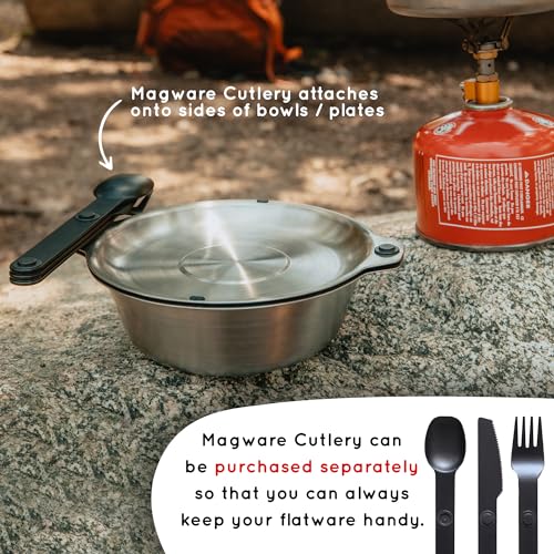 FULL WiNDSOR - MAGWARE - Magnetic Bowls and Plates Set - Stainless Steel Travel Dinnerware for Camping, Overlanding, Backpacking, Picnic, RV, Outdoor Dining Portable Tableware Mess Kit