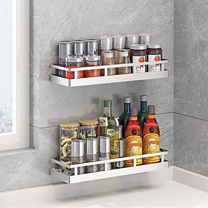 2PCS Kitchen Spice Rack, SUS304 Stainless steel Wall Mount Storage Rack, Seasoning Container, 15.7Inch Spice Organizer, Kitchen Seasoning Hanging Rack, Bathroom Shelf for Storing Toiletries - size: 15.7Inch 2PC