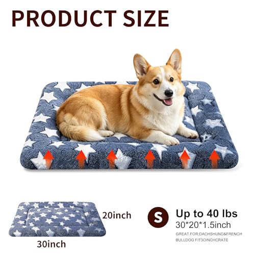 Dog Bed Mat, Reversible Crate Pad & Cute Dog Bed - Machine Washable Kennel Mat with Ultra Soft for Medium Dogs - color: Dark Blue Stars, size: 30"L*20"W*1.5"Th
