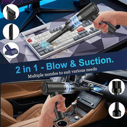 Handheld Car Vacuum Cleaner, 20000Pa Ultra-Strong Suction & Air Duster 2-in-1, Cordless Brushless Motor Portable Vacuum, 100W High Power Mini Vacuum for Car Interior, Home, Office, Pet Hair