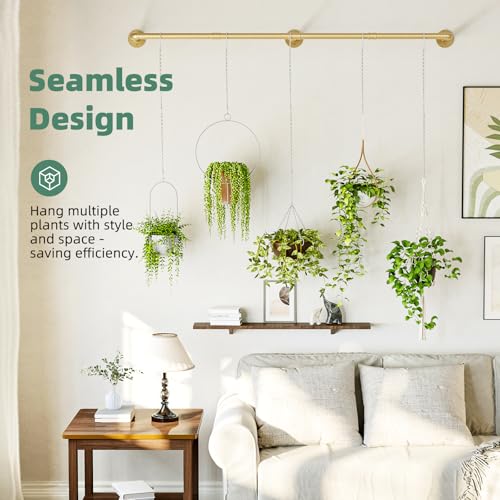 Plant Hanger Indoor Hanging Planters for Indoor Plants Hanging Plant Holder Window Plant Rod Gold Metal Shelves 63 Inch (Pot/Chains not Included - size: Gold 63 in