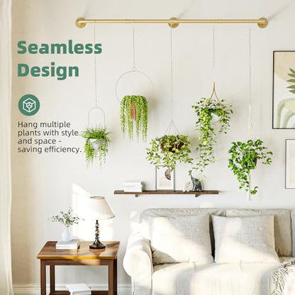 Plant Hanger Indoor Hanging Planters for Indoor Plants Hanging Plant Holder Window Plant Rod Gold Metal Shelves 63 Inch (Pot/Chains not Included - size: Gold 63 in