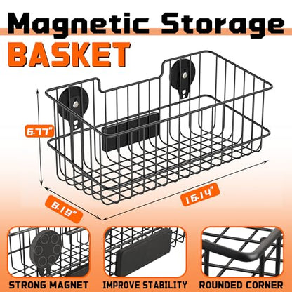 ULIBERMAGNET Magnetic Baskets, Large Capacity Metal Wire Mesh Basket Holder Organizer for Sundry Tool Storage, Magnetic Shelf for Garage, Laundry, Kitchen, Workshop, Cabinet(2 Pack) - style: Metal Magnetic Baskets