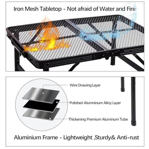 Portable Small Folding Table, Metal Camping Grill Table for BBQ, Picnic & Patio, Lightweight Foldable Outdoor Side Table, 23” x 15” - size: 2ft