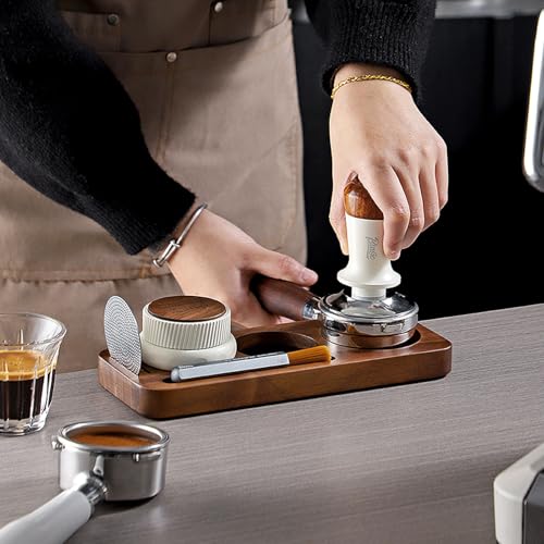 Bincoo 58mm Espresso Tamping Station - Sapele Coffee Bar Organizer with Non-Slip Mat, Multi-Slot Design for Counter, Holds Tamper,Distributor, Basket Holder - size: 58MM