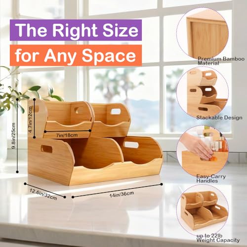 Stackable Bamboo Pantry Organizer - 3-Piece Storage Basket Set for Potato, Onion & Kitchen Cabinet, Tool-Free Assembly, Multi-Size Bins