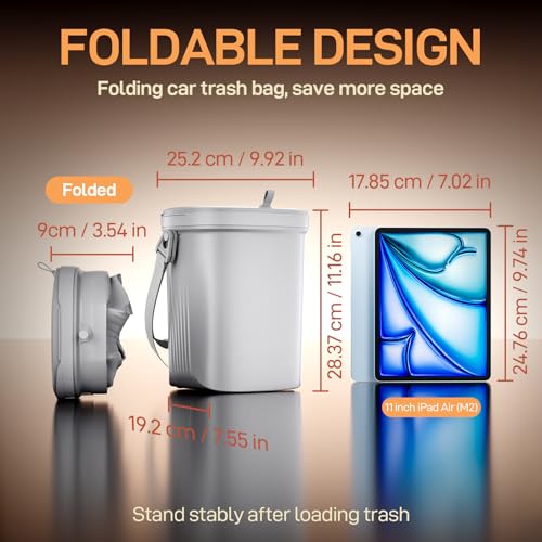 Waretary Trash Can for Car Garbage: Leakproof Silicone Car Waste Bin w/Lid for Drivers and Passengers; 2 Gallon Garbage Container for Vehicle, Sedan, SUV, Van, MPV & Truck (Gray) - color: Gray