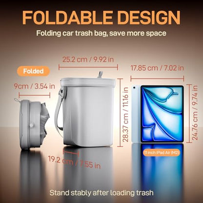 Waretary Trash Can for Car Garbage: Leakproof Silicone Car Waste Bin w/Lid for Drivers and Passengers; 2 Gallon Garbage Container for Vehicle, Sedan, SUV, Van, MPV & Truck (Gray) - color: Gray