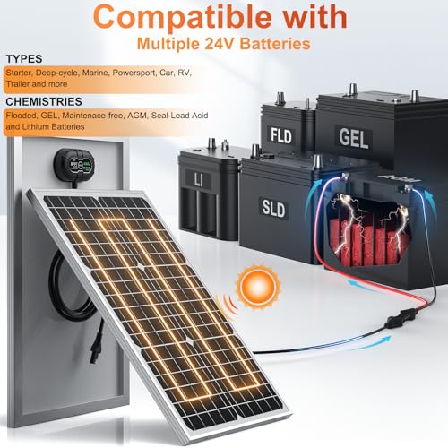 SUNER POWER 24V 30W Solar Battery Charger Maintainer, Built-in Ultra Smart MPPT Charge Controller, Waterproof 30 Watt Solar Panel Trickle Charging Kit for 24Volt AGM, Lead-Acid, Lifepo4 Battery - size: 30W-24V Ultra